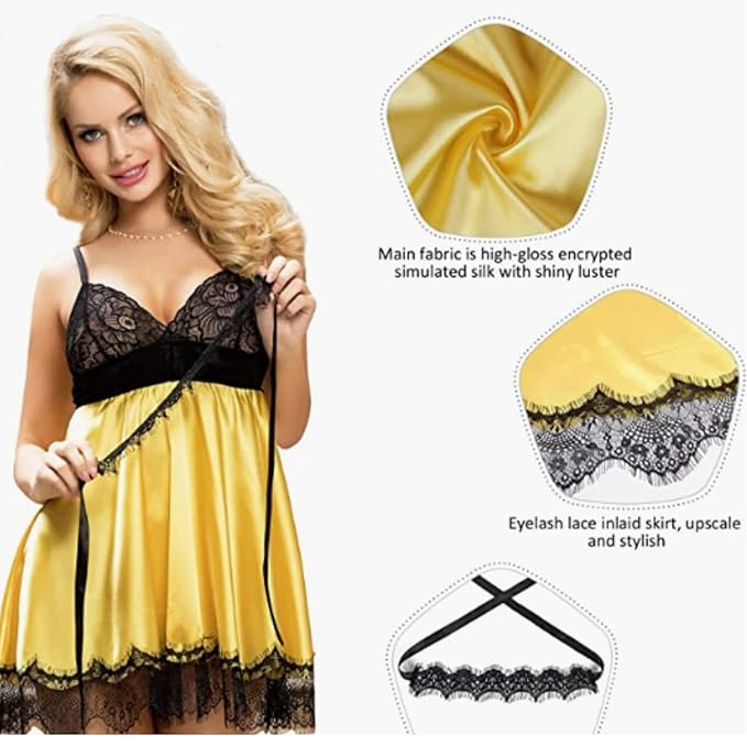 Satin Blend Embroidered Baby Doll Dress