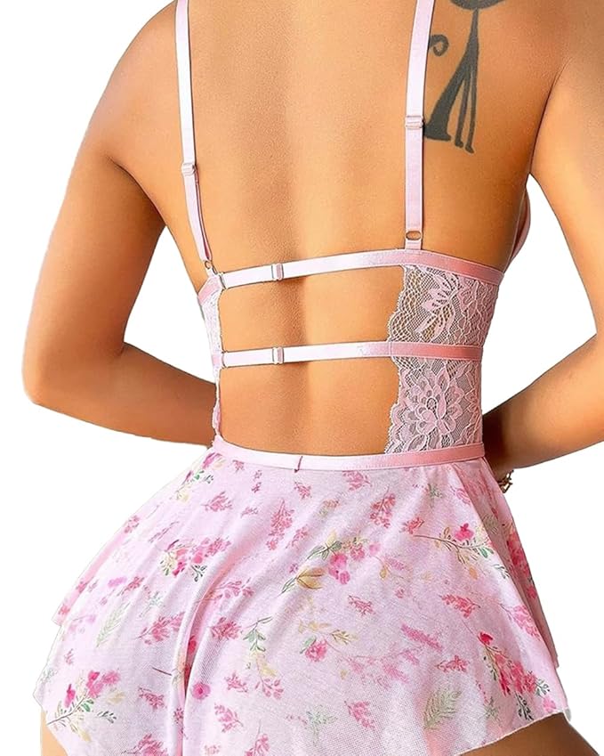 Women's Lingerie Sheer Floral Lace Mini Babydoll