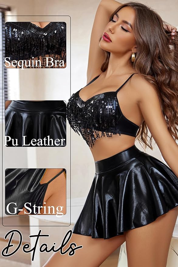 Girl Sequin Fringe Outfits Cosplay Lingerie